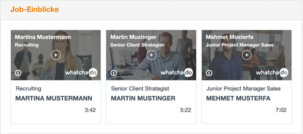 3 sample Watchado videos in the job insights section