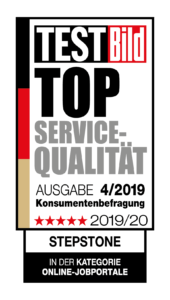 StepStone erhält in der Kategorie Online-Jobportale die Auszeichnung Top Service-Qualität von TEST Bild in der Ausgabe 4/2019 verliehen