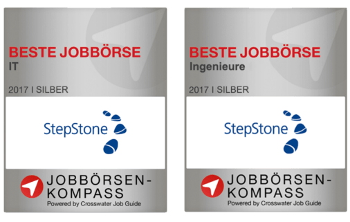 StepStone ist 2017 mit Silber von Jobbörsen-Kompass ausgezeichnet – Beste Jobbörse in den Kategorien "IT" und "Ingenieure"