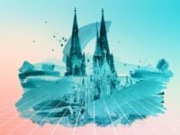 Ausschnitt des mit Pinsel gemalten Kölner Doms auf dem Stepstone Farbverlauf