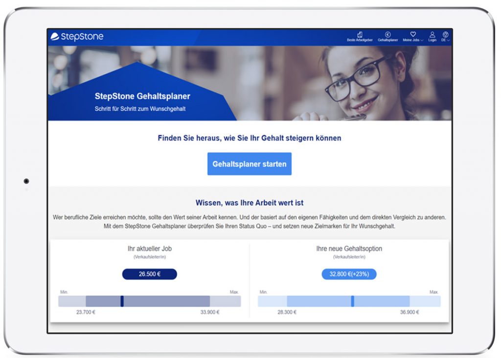 StepStone Gehaltsplaner auf dem Tablet