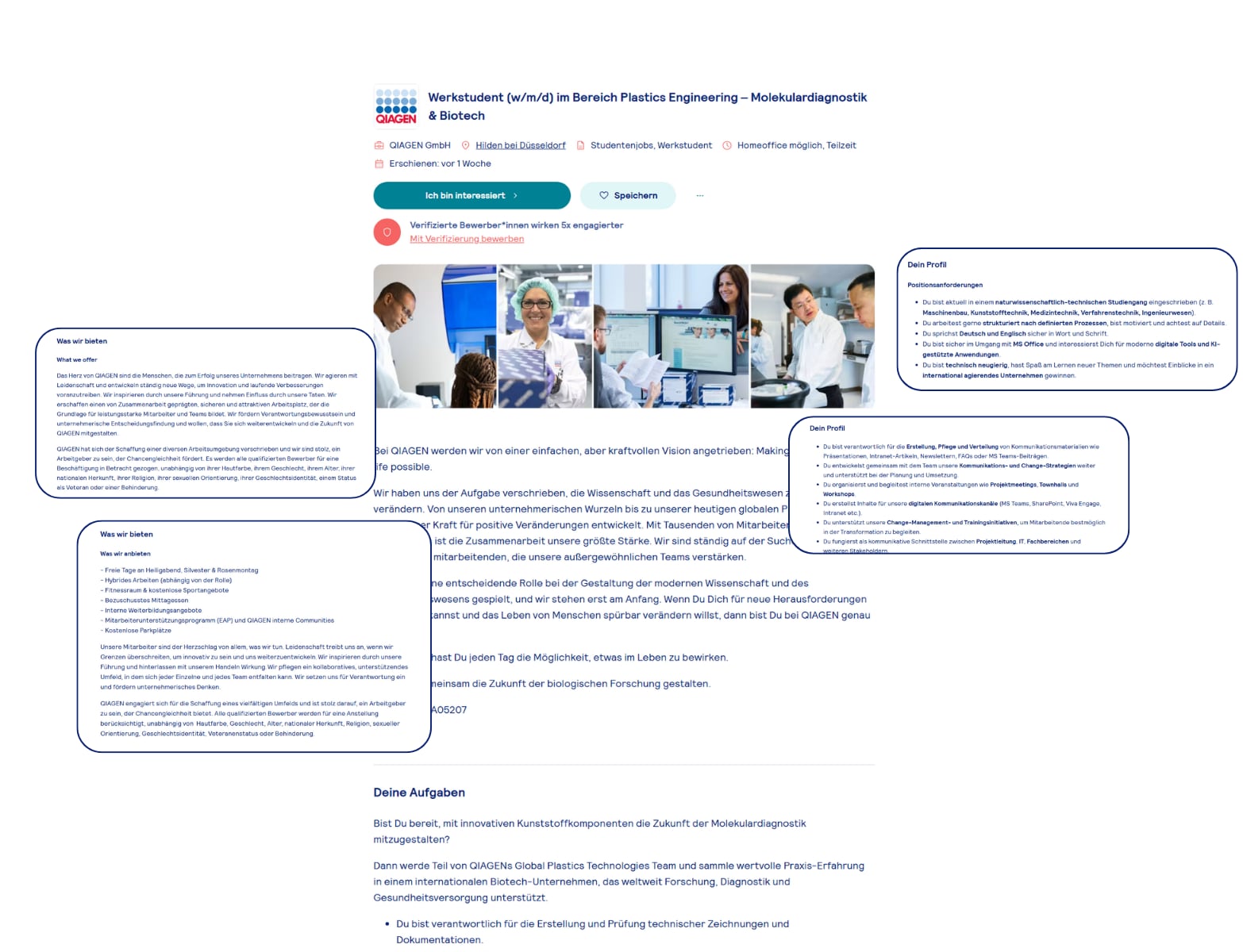 Screenshot von einer Stellenanzeige des Unternehmens QIAGEN auf stepstone.de