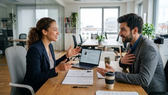 Recruiterin und Hiring Manager diskutieren das Skill-Profil für eine offene Rolle